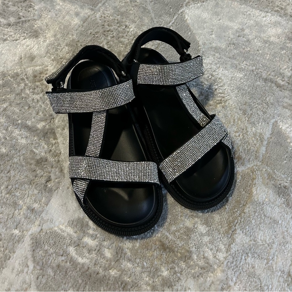 Black and silver rhinestone sandals forever 21
